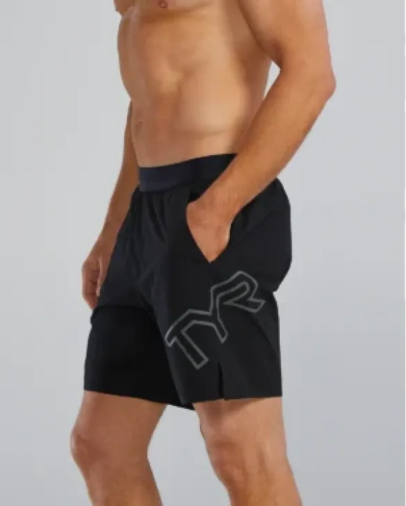 TYR Hydrosphere Men's Lined 7&amp;amp;amp;quot; Unbroken Big Logo Shorts - Solid - 001 Black