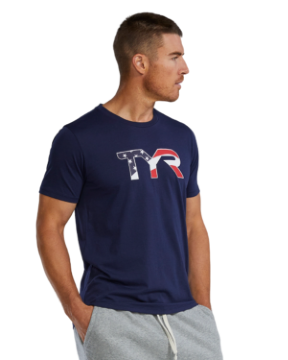 TYR MEN'S ULTRASOFT LIGHTWEIGHT TRI BLEND TECH TEE - USA - 401 Navy