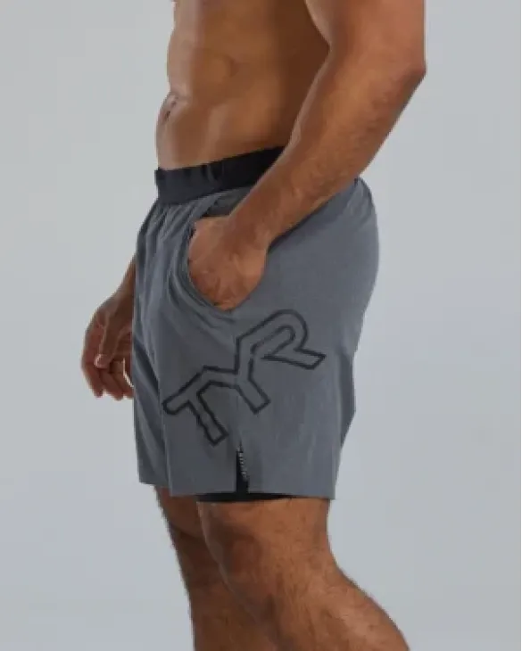 TYR Hydrosphere Men's Lined 7&amp;quot; Unbroken Big Logo Shorts - Solid - 255 Charcoal Heather
