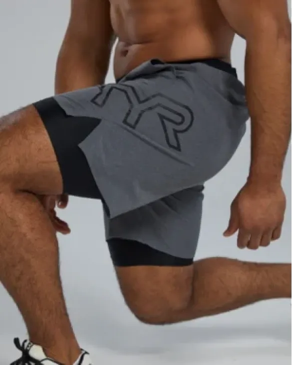 TYR Hydrosphere Men's Lined 7&amp;quot; Unbroken Big Logo Shorts - Solid - 255 Charcoal Heather