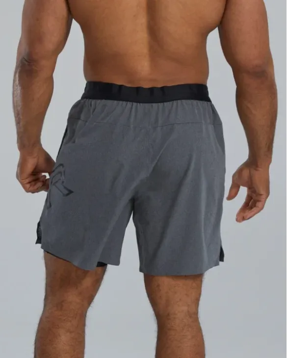TYR Hydrosphere Men's Lined 7&amp;quot; Unbroken Big Logo Shorts - Solid - 255 Charcoal Heather