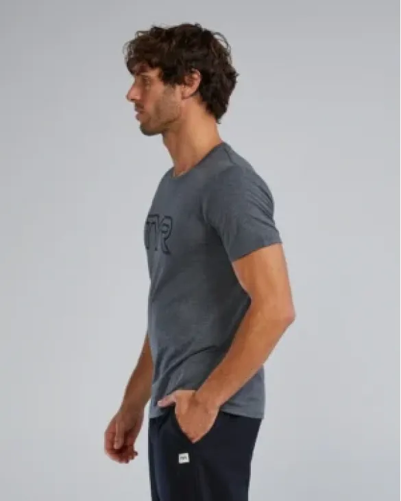 TYR Men's Ultrasoft Lightweight Tri Blend Tech Tee - Big Logo - 255 Charcoal Heather
