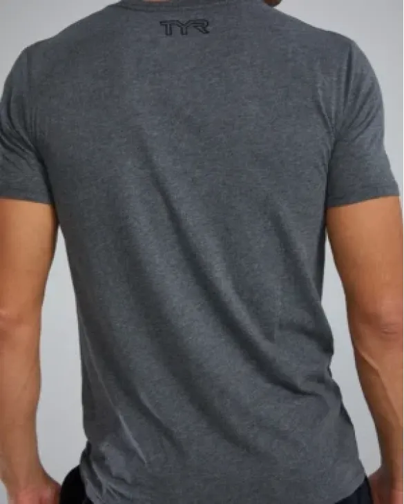 TYR Men's Ultrasoft Lightweight Tri Blend Tech Tee - Big Logo - 255 Charcoal Heather
