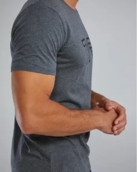 TYR Men's Ultrasoft Lightweight Tri Blend Tech Tee - Big Logo - 255 Charcoal Heather