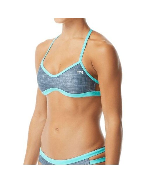 TYR DURAFAST ONE WOMEN'S SANDBLASTED MOJAVE TIEBACK TOP - 192 GREY/TEAL