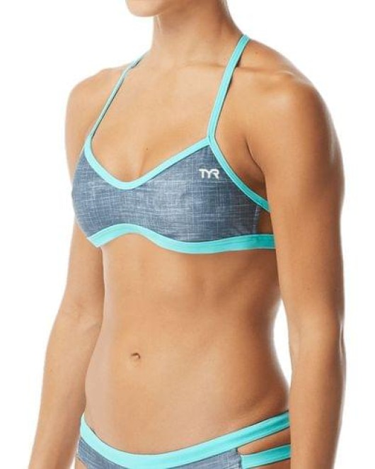 TYR DURAFAST ONE WOMEN'S SANDBLASTED MOJAVE TIEBACK TOP - 192 GREY/TEAL