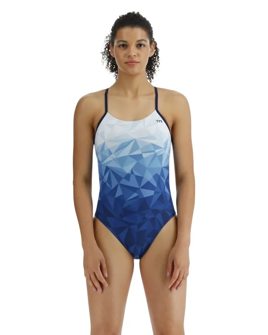 TYR DURAFAST ELITE WOMEN'S CUTOUTFIT SWIMSUIT - GEOSCOPE - 462 Blue/White/White