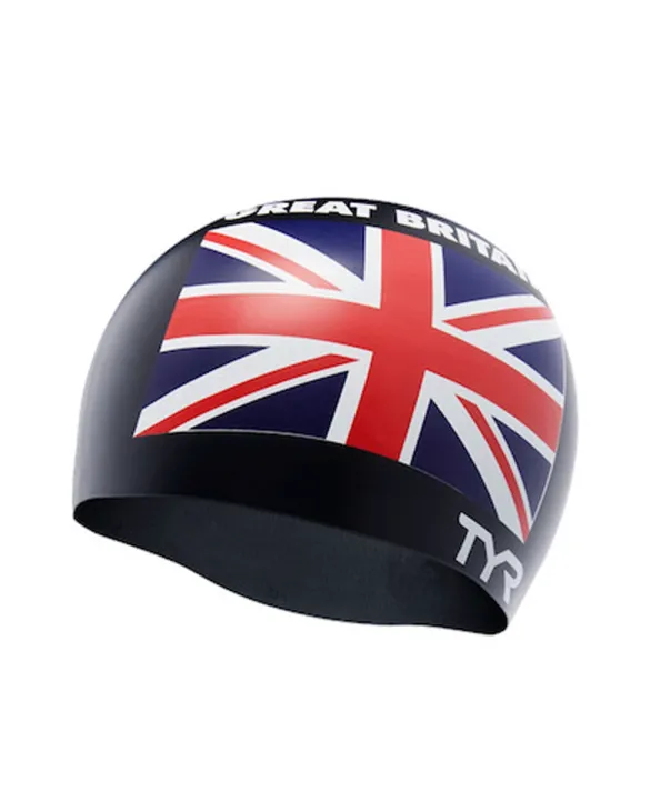 TYR ADULT SILICONE SWIM CAP GREAT BRITAIN - 001 Black