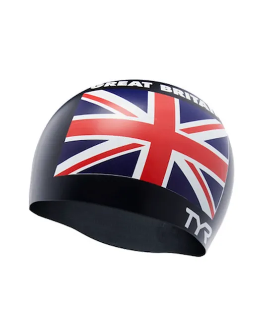 TYR ADULT SILICONE SWIM CAP GREAT BRITAIN - 001 Black