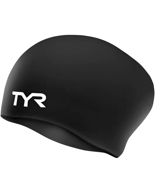TYR ADULT LONG HAIR SILICONE WRINKLE-FREE SWIM CAP - 001 Black
