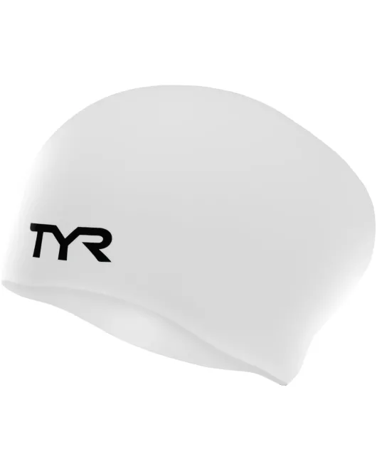 TYR ADULT LONG HAIR SILICONE WRINKLE-FREE SWIM CAP - 100 White