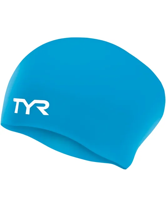 TYR ADULT LONG HAIR SILICONE WRINKLE-FREE SWIM CAP - 420 Blue