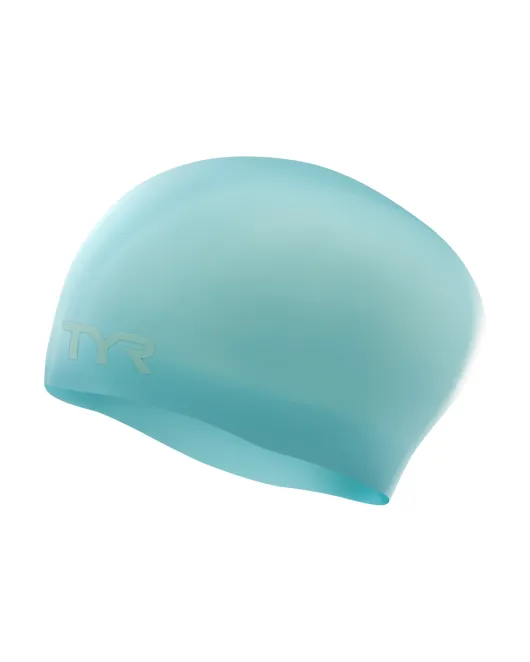 TYR ADULT LONG HAIR SILICONE WRINKLE-FREE SWIM CAP - 450 light/blue