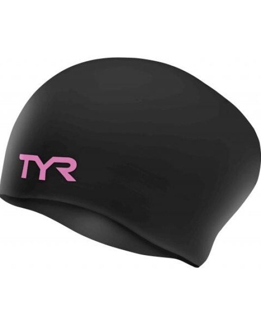 TYR ADULT LONG HAIR SILICONE WRINKLE-FREE SWIM CAP - PINK - 121 Blk/Pink
