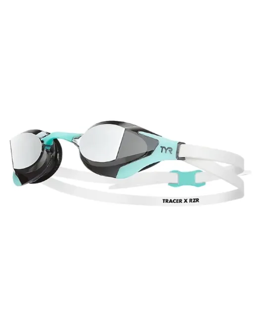 TYR ADULT TRACER-X RZR MIRRORED RACING GOGGLES - 718 Silver/Mint/White