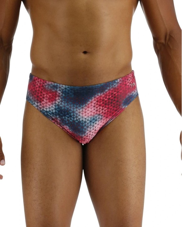 TYR DURAFAST ELITE MEN'S BRIEF SWIMSUIT - STARHEX - 611 Red/Multi