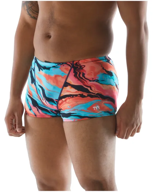 TYR MEN'S SOULFUL SQUARE LEG SWIMSUIT - 577 BLACK/BLUE/ORANGE