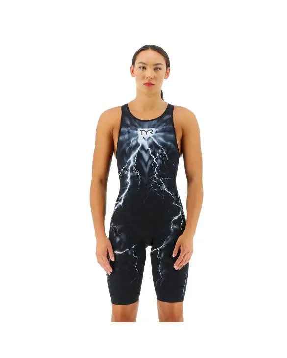 TYR WOMEN'S VENZO OPEN BACK SWIMSUIT - PHANTOM OBLIVION - 001 Black