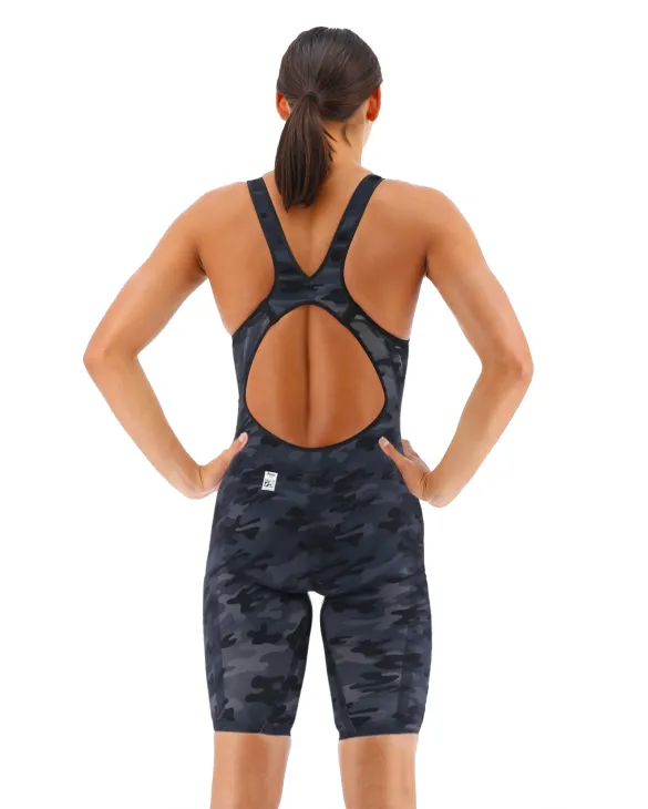 TYR WOMEN'S VENZO OPEN BACK SWIMSUIT - CAMO - 001 Black