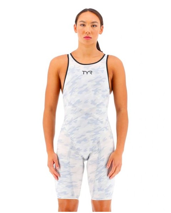 TYR WOMEN'S VENZO OPEN BACK SWIMSUIT - CAMO - 100 White