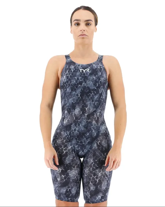 TYR WOMENS AVICTOR 2.0 OPEN BACK HIP FLEX SWIMSUIT - 088 Black/Grey