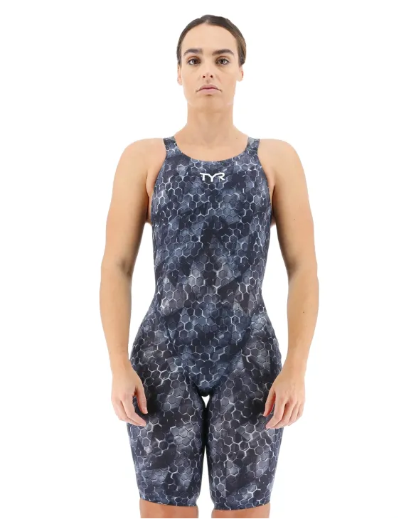 TYR WOMENS AVICTOR 2.0 OPEN BACK SWIMSUIT - 088 Black/Grey