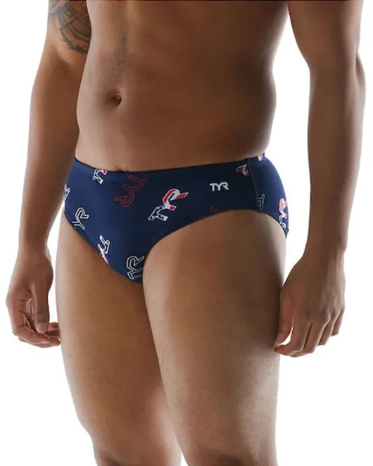 TYR MEN'S CASCADING TYR RACER SWIMSUIT - 636 RED/WHITE/BLUE