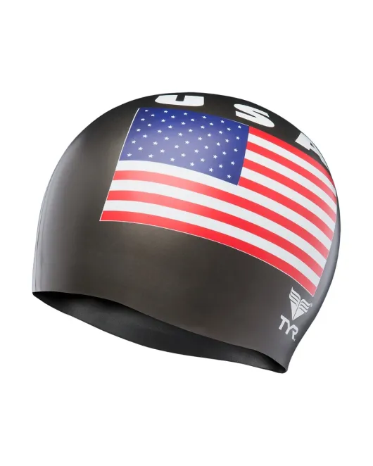 TYR Adult Silicone Swim Cap - USA - 001 Black