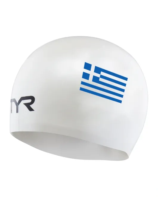 TYR ADULT SILICONE SWIM CAP - GREECE - 100 White