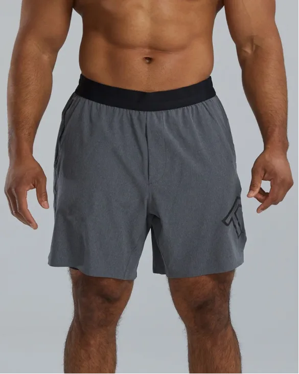 TYR Hydrosphere Men's Lined 7&amp;quot; Unbroken Big Logo Shorts - Solid - 255 Charcoal Heather