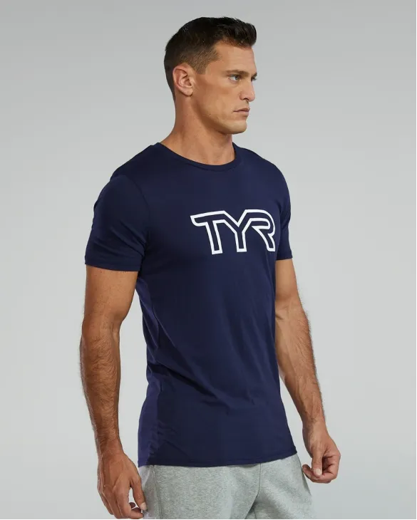 TYR MEN'S ULTRASOFT LIGHTWEIGHT TRI BLEND TECH TEE - BIG LOGO - 401 Navy