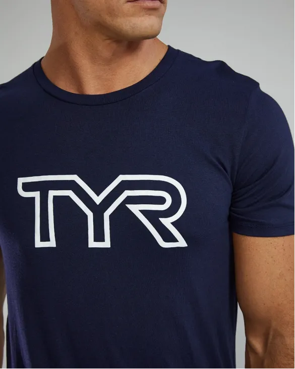 TYR MEN'S ULTRASOFT LIGHTWEIGHT TRI BLEND TECH TEE - BIG LOGO - 401 Navy