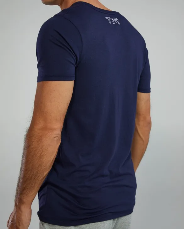 TYR MEN'S ULTRASOFT LIGHTWEIGHT TRI BLEND TECH TEE - BIG LOGO - 401 Navy
