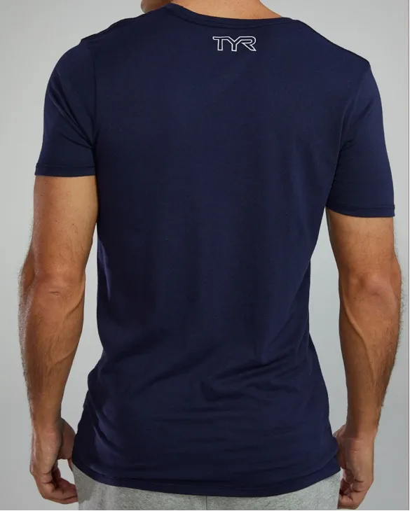 TYR MEN'S ULTRASOFT LIGHTWEIGHT TRI BLEND TECH TEE - BIG LOGO - 401 Navy
