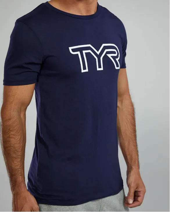 TYR MEN'S ULTRASOFT LIGHTWEIGHT TRI BLEND TECH TEE - BIG LOGO - 401 Navy
