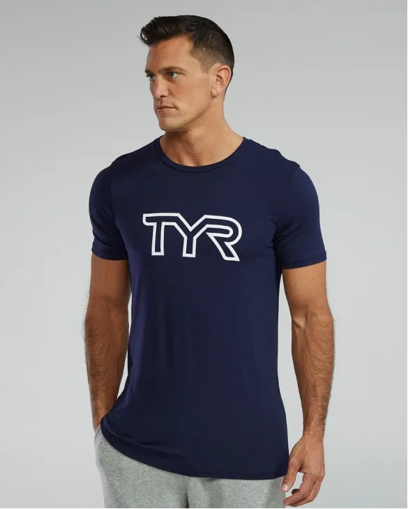 TYR MEN'S ULTRASOFT LIGHTWEIGHT TRI BLEND TECH TEE - BIG LOGO - 401 Navy