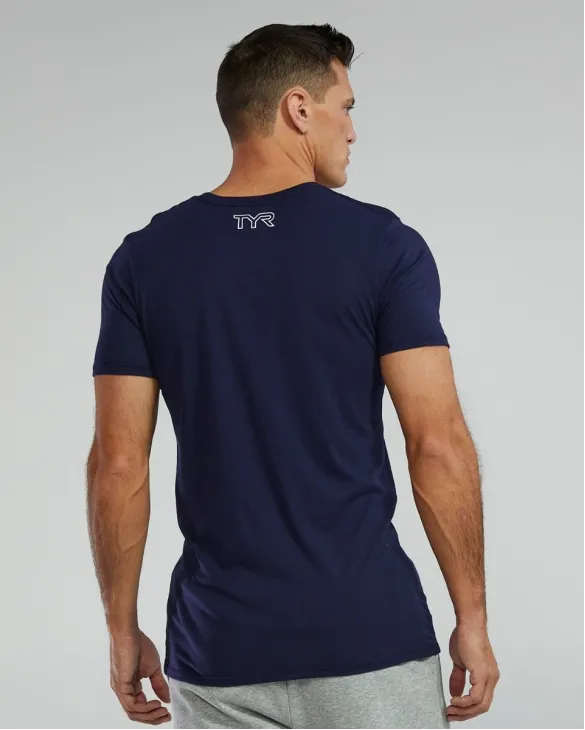 TYR MEN'S ULTRASOFT LIGHTWEIGHT TRI BLEND TECH TEE - BIG LOGO - 401 Navy