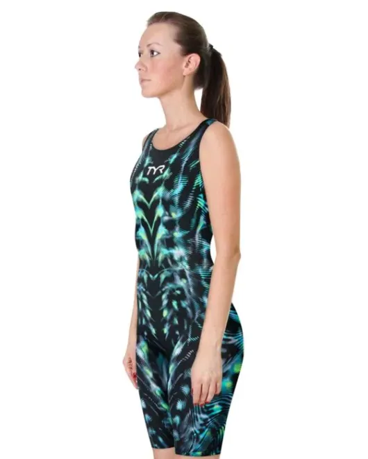 TYR WOMENS VENZO GENESIS OPEN BACK SWIMSUIT - 198 Steel/Green