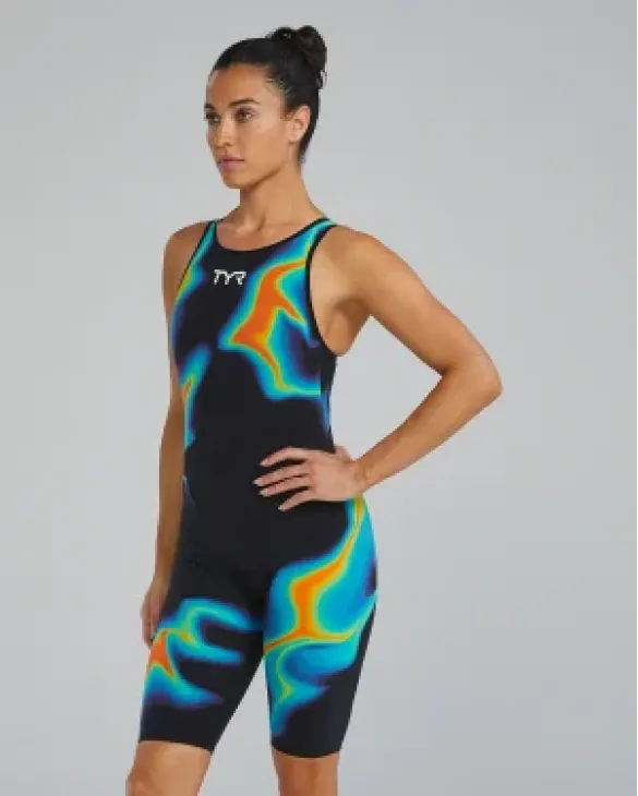 WOMEN'S VENZO OPEN BACK SWIMSUIT - INFRARED - 809 Orange/Green